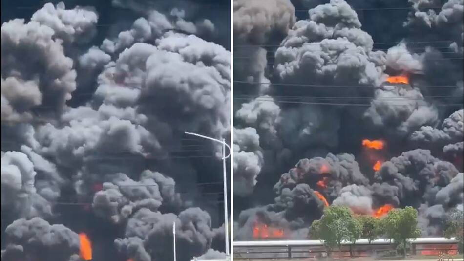 Incendio en China. Foto: Twitter.