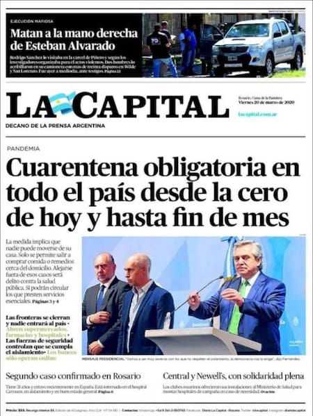 Tapas diarios, La Capital, viernes 20 de marzo de 2020