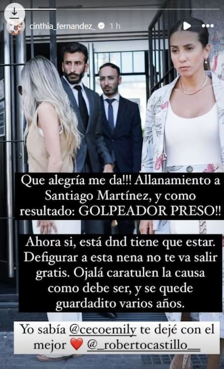 El mensaje de Cinthia Fernández tras la detención de Santiago Martínez. Foto: Instagram cinthia_fernandez_