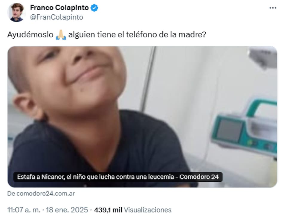 Franco Colapinto ayudó a un nene con leucemia que fue estafado por un expiloto de TC. Foto: X / @FranColapinto.