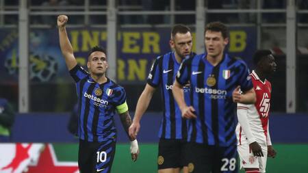 Festejo de Lautaro Martínez para el Inter en la Champions League. Foto: REUTERS.