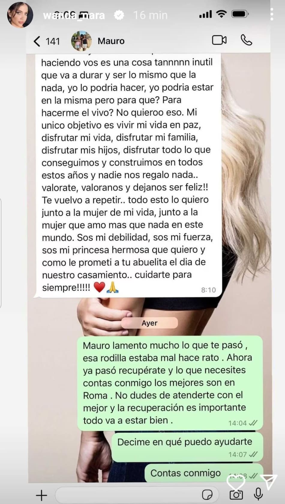 El chat entre Mauro Icardi y Wanda Nara. Foto: Captura Instagram.