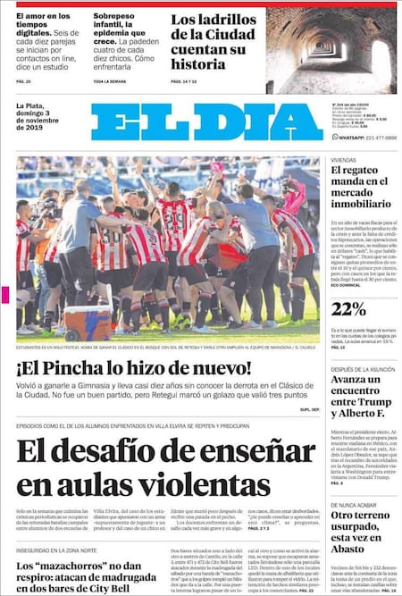 Tapas de diarios, El Día, domingo 3-11-19