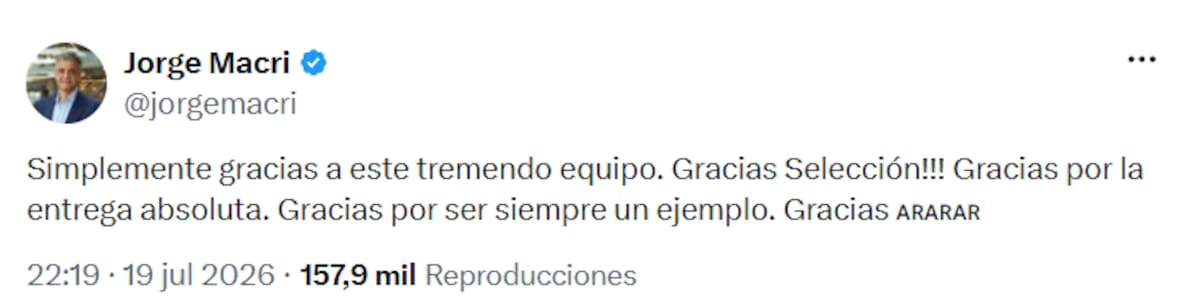 Jorge Macri agradeció al equipo de la Selección Argentina.