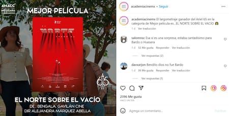 "El norte sobre el vacío" se llevó el galardón más importante de los Premios Ariel 2023. Foto: Instagram @academiacinemx.