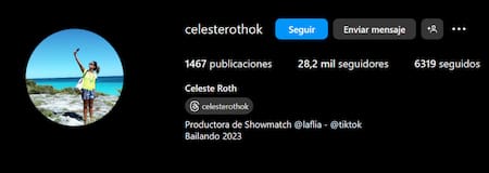 La biografía de Celeste Roth en su cuenta de Instagram. Foto: Instagram.