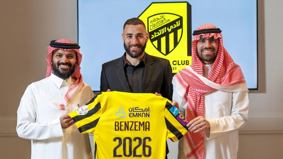 Presentación de Karim Benzema en el Al Ittihad. Foto: REUTERS.