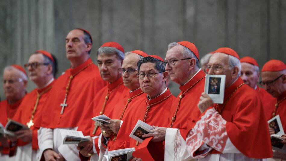 Los cardenales Luis Antonio Tagle junto a Pietro Parolin, dos de los máximos candidatos a suceder al papa Francisco. Foto: Reuters/Yara Nardi.