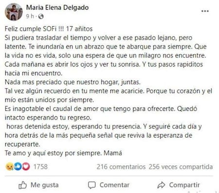 Mensaje de la madre de Sofía Herrera en su cumpleaños 17