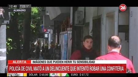 Almagro, asalto, tiroteo y muerte en intento de robo a confitería, Canal 26