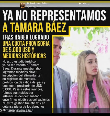 Juan Pablo Merlo, indignado tras el acuerdo entre Tamara Báez y L-Gante.