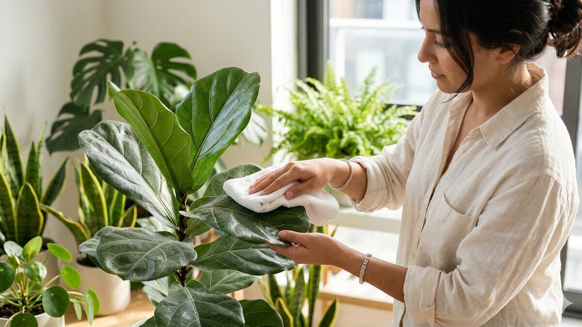 Limpiar hojas de las plantas.