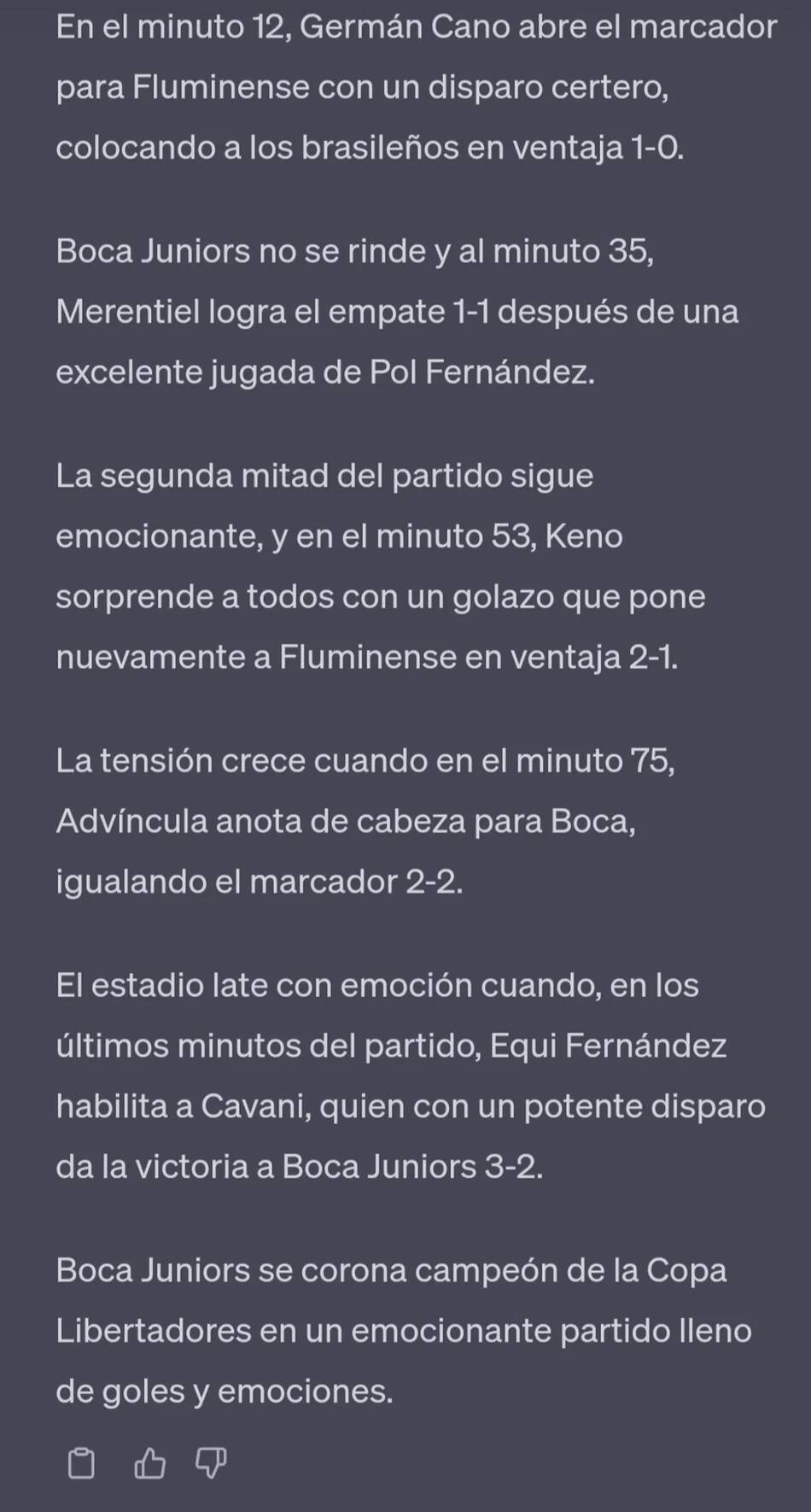 Así será la final de la Libertadores según la inteligencia artificial. Foto: X @HormigaXeneize