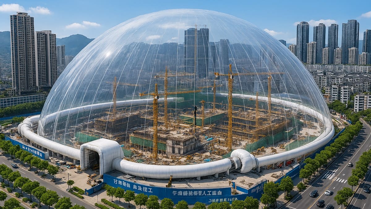 El futuro de la construcción en China: las innovadoras burbujas inflables que reducen un 90% la contaminación de las obras
