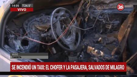 Se incendió taxi en Centro porteño: chofer y pasajera, salvados de milagro, Canal 26