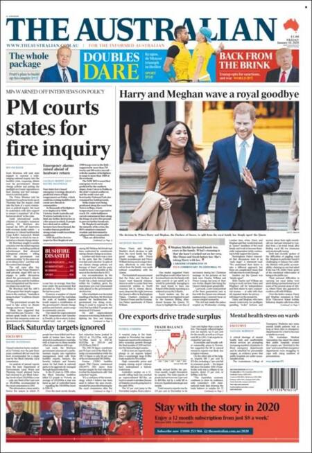 Tapas de diarios, Australian, viernes 10 de enero de 2020