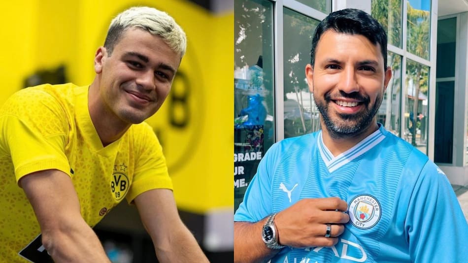 Giovanni Reyna y el Kun Agüero. Fotos: Instagram.