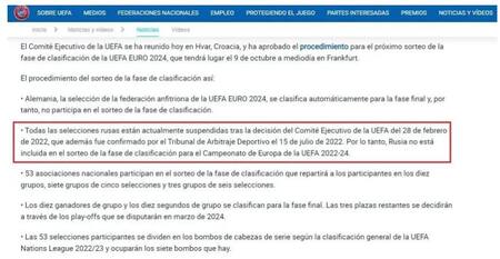 Decisión de la UEFA sobre la selección de Rusia en la Eurocopa 2024. Foto: NA.