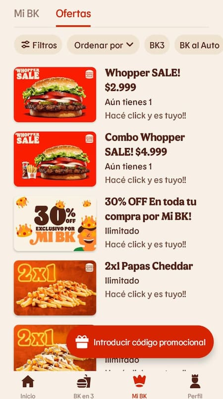 Promoción en Burger King de la clásica Whopper. Foto: Captura.