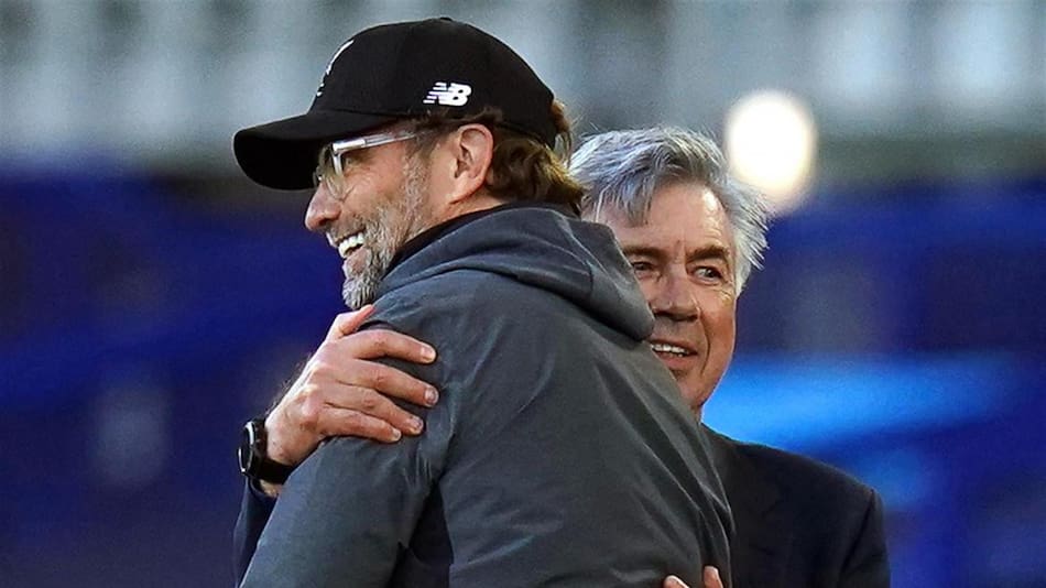 Jurgen Klopp y Carlo Ancelotti, técnicos. Foto: EFE.