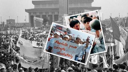 La masiva manifestación y represión en la Plaza de Tiananmen. Fotos: Reuters/Canal 26.
