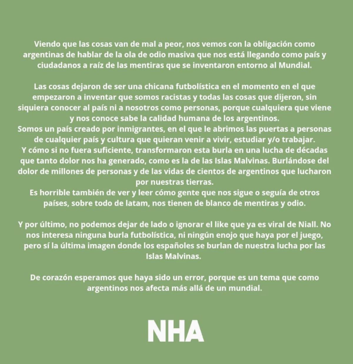 Niall Horan Malvinas