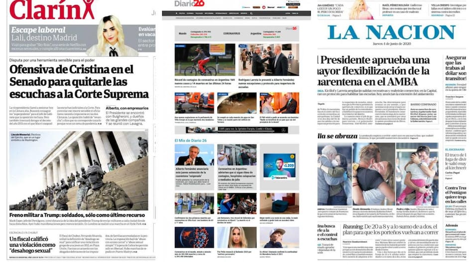 Tapas de diarios, jueves 4 de junio de 2020