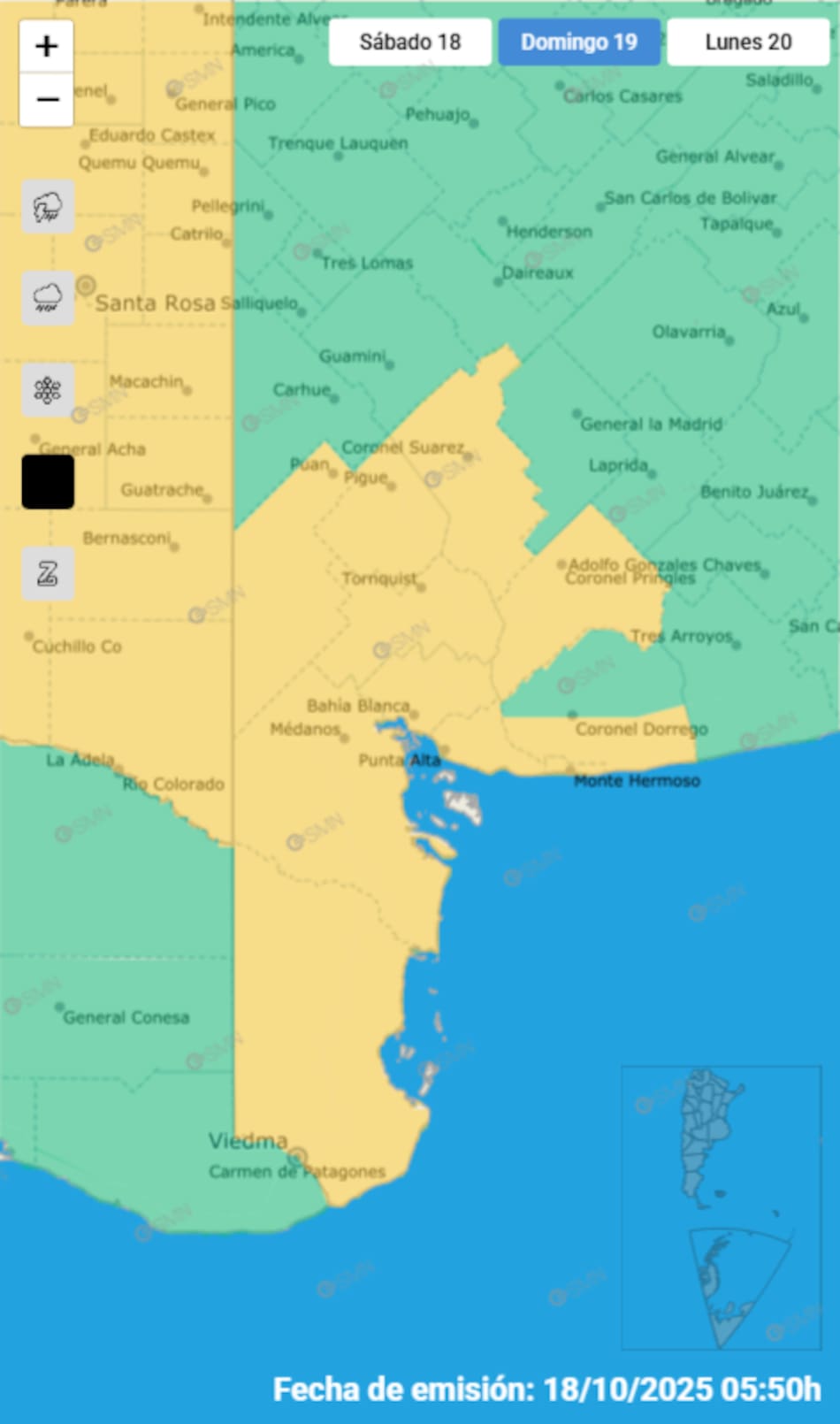 Las localidades de Buenos Aires afectadas por la alerta por fuertes vientos.