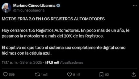 Tweet de Cúneo Libarona. Fuente: X