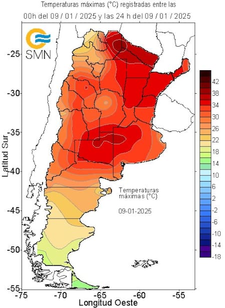 Sube la temperatura en Argentina. Fuente: X SMN_Argentina