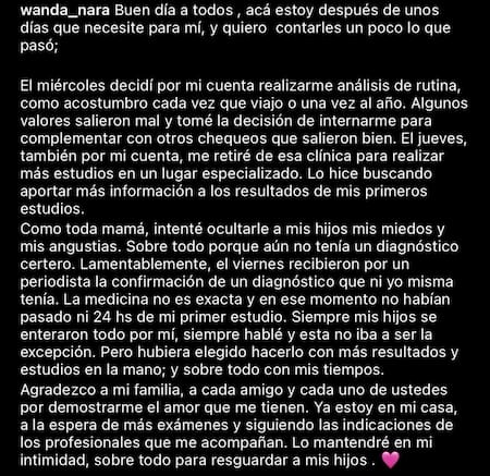 La publicación de Wanda Nara. Foto: Instagram.