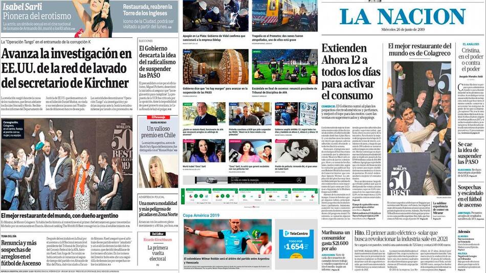Tapas de diarios - miércoles 26-06-19
