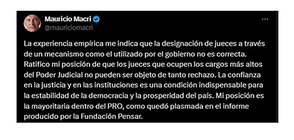 Mauricio Macri profundiza su distancia con el Gobierno y criticó la designación de Lijo y García Mansilla por decreto