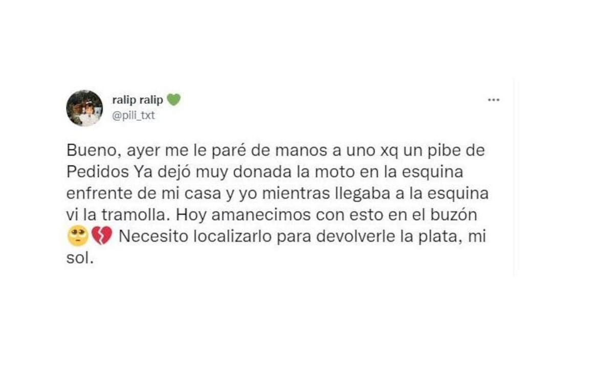Viral en Twitter: evitó que le roben la moto a un repartidor y al día siguiente recibió una inesperada sorpresa