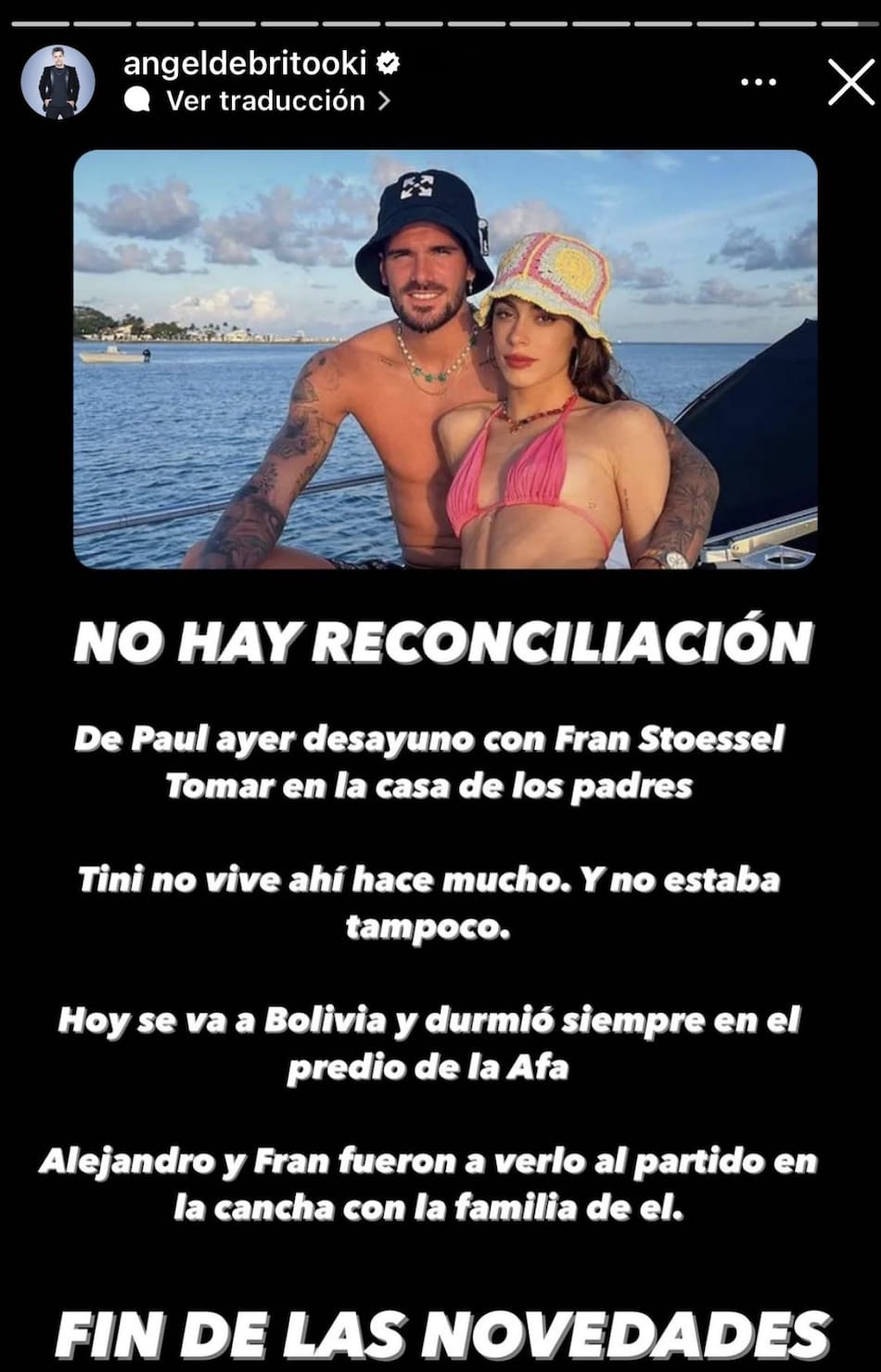 Ángel de Brito desmintió los rumores de reconciliación. Foto: Instagram.