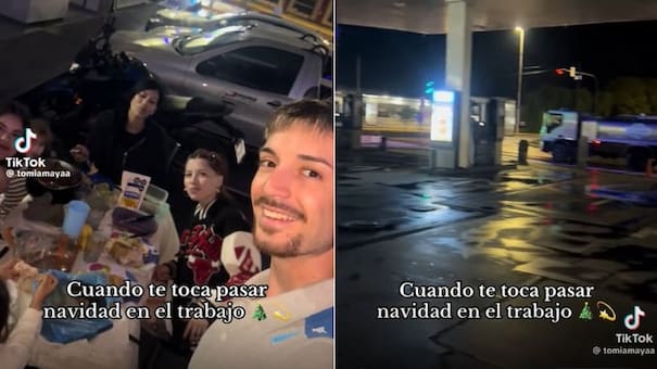 Un viral emotivo: un playero pasó la Nochebuena trabajando y su familia lo acompañó en una estación de servicio