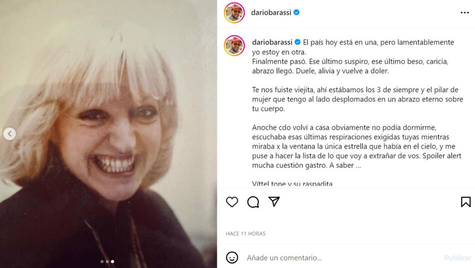 El posteo de Barassi para su madre. Foto: Instagram.