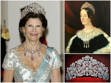Tiara Braganza de la Casa Real sueca, siendo utilizada por la reina Silvia de Suecia. Foto: Pinterest.