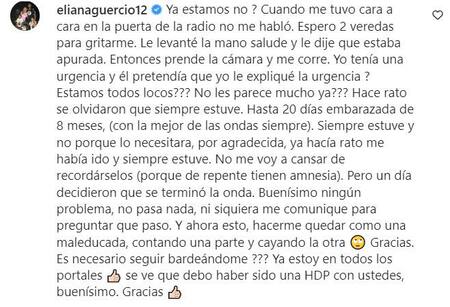 La respuesta de Eliana Guercio. Foto: Instagram.
