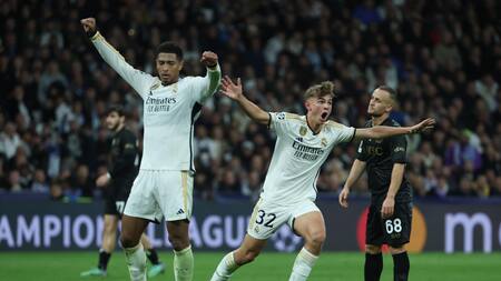 Nico Paz, Real Madrid vs Napoli, Champions League. Foto: EFE