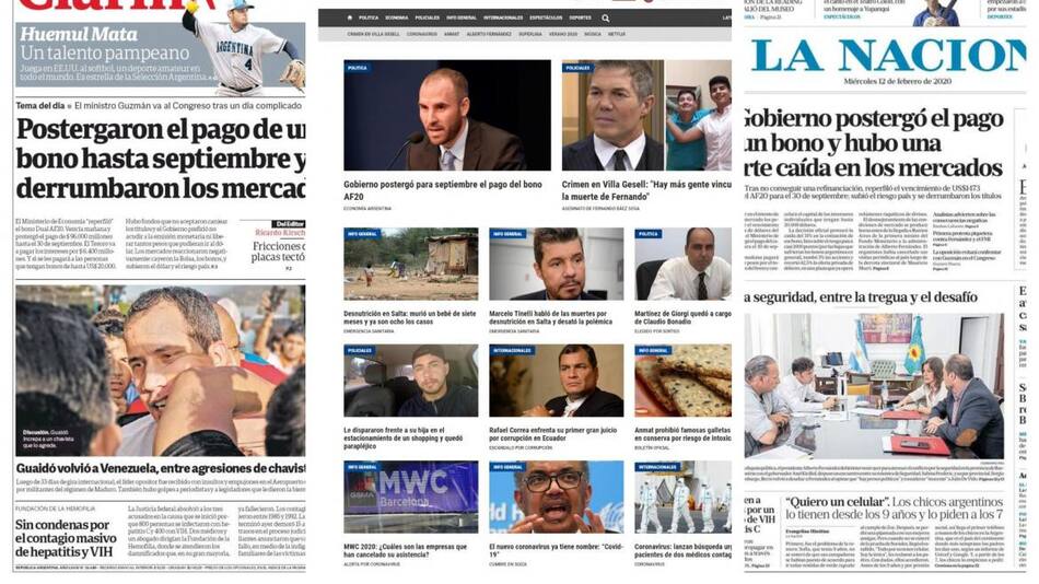 Tapas de Diarios, miércoles 12 de febrero de 2020