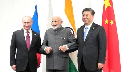 Xi Jinping, presidente chino, Modi, mandatario indio y Putin, presidente ruso. Foto: Reuters.