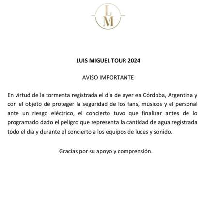El comunicado de Luis Miguel.