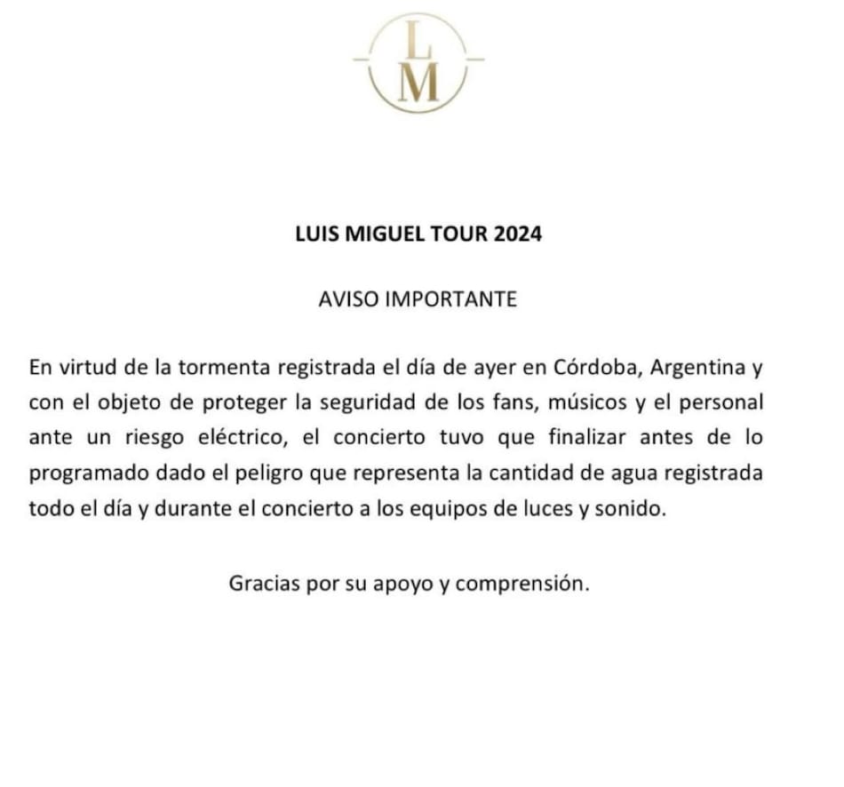 El comunicado de Luis Miguel.