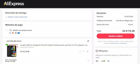 Celulares baratos en AliExpress. Foto captura Aliexpress