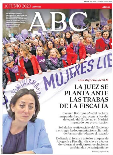 Tapas de diarios, ABC, miércoles 10 de junio de 2020