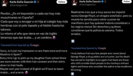 Los tuits de Karla Sofía Gascón. Foto: X @karsiagascon