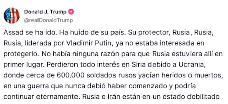 Publicación de Donald Trump en su red social, Truth Media. Foto: Captura de pantalla.