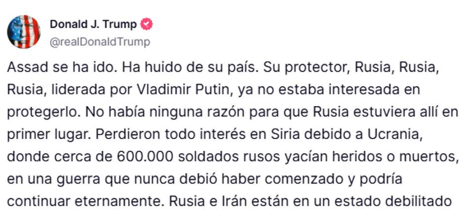 Publicación de Donald Trump en su red social, Truth Media. Foto: Captura de pantalla.