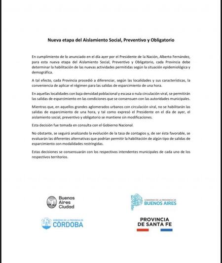 Coronavirus, Argentina, nota de cuarentena segmentada